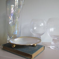 Shell Caviar Dish Mother of Pearl Indonesia With Gold Trim and Legs