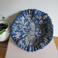 Vintage Biagioli Scalloped Bowl Gubbio Italy Blue & White Studio Pottery