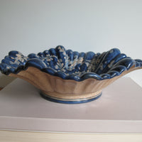 Vintage Biagioli Scalloped Bowl Gubbio Italy Blue & White Studio Pottery
