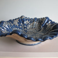 Vintage Biagioli Scalloped Bowl Gubbio Italy Blue & White Studio Pottery