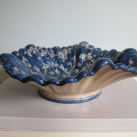 Vintage Biagioli Scalloped Bowl Gubbio Italy Blue & White Studio Pottery