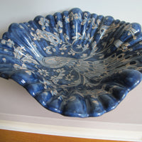 Vintage Biagioli Scalloped Bowl Gubbio Italy Blue & White Studio Pottery