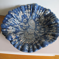 Vintage Biagioli Scalloped Bowl Gubbio Italy Blue & White Studio Pottery