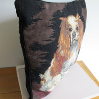 Embroidered Dog Pillow Spaniel Velvet Vintage Needlepoint Pillow
