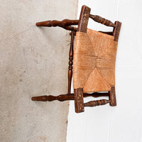Primitive Curved Woven Rush Bench with Wood Frame