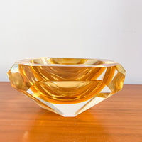 Murano Style Crystal Amber Glass Ashtray Dish