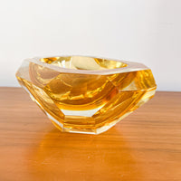 Murano Style Crystal Amber Glass Ashtray Dish