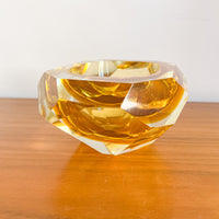 Murano Style Crystal Amber Glass Ashtray Dish