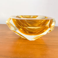 Murano Style Crystal Amber Glass Ashtray Dish