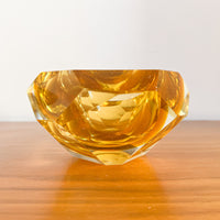 Murano Style Crystal Amber Glass Ashtray Dish