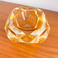 Murano Style Crystal Amber Glass Ashtray Dish