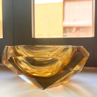 Murano Style Crystal Amber Glass Ashtray Dish