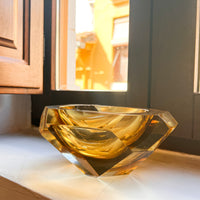 Murano Style Crystal Amber Glass Ashtray Dish