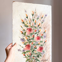 J Carbonell flower boquet on white background painted on wood