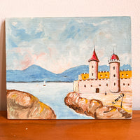 R Marco Castle and Ocean Painting on Wood