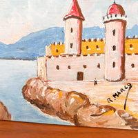 R Marco Castle and Ocean Painting on Wood