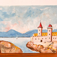 R Marco Castle and Ocean Painting on Wood