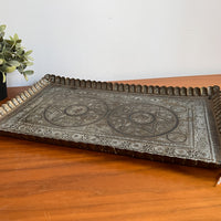 Antique Scalloped Hammered Brass Tray
