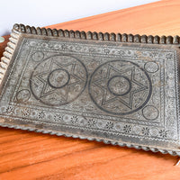 Antique Scalloped Hammered Brass Tray