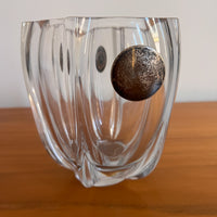 Murano Style Crystal Glass Ice Dish with Silver Handles