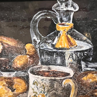 Antique tile trivet Art Still Life with hand carved wood frame (chipped on edge)