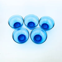 1960's Set of 5 Vintage Blue Cocktail Glasses