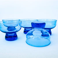 1960's Set of 5 Vintage Blue Cocktail Glasses