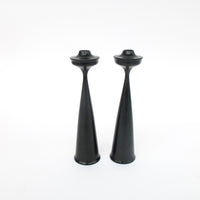 Set of 2 Midcentury Swedish Wood Candlesticks Made in Sweden