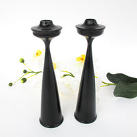Set of 2 Midcentury Swedish Wood Candlesticks Made in Sweden