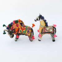 Indian Rajhastani Fabric Bull & Horse (Sold Separately)