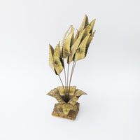 Midcentury Brutalist Floral Brass Art Sculpture with Marble Base By Jorge Lopez Portillo