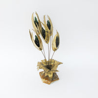 Midcentury Brutalist Floral Brass Art Sculpture with Marble Base By Jorge Lopez Portillo