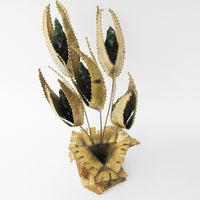 Midcentury Brutalist Floral Brass Art Sculpture with Marble Base By Jorge Lopez Portillo