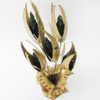 Midcentury Brutalist Floral Brass Art Sculpture with Marble Base By Jorge Lopez Portillo