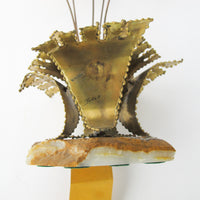 Midcentury Brutalist Floral Brass Art Sculpture with Marble Base By Jorge Lopez Portillo