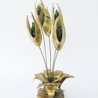 Midcentury Brutalist Floral Brass Art Sculpture with Marble Base By Jorge Lopez Portillo
