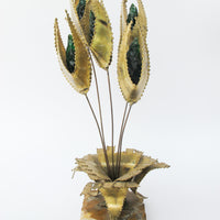 Midcentury Brutalist Floral Brass Art Sculpture with Marble Base By Jorge Lopez Portillo