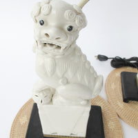 Set of 2 antique Blanc Chinoiserie Porcelain Foo Fu Dog Lamps with Shades