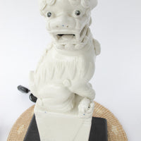 Set of 2 antique Blanc Chinoiserie Porcelain Foo Fu Dog Lamps with Shades