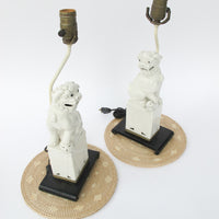 Set of 2 antique Blanc Chinoiserie Porcelain Foo Fu Dog Lamps with Shades