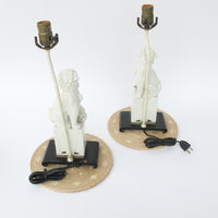 Set of 2 antique Blanc Chinoiserie Porcelain Foo Fu Dog Lamps with Shades