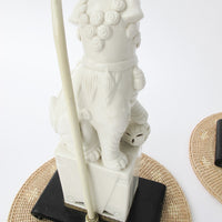 Set of 2 antique Blanc Chinoiserie Porcelain Foo Fu Dog Lamps with Shades