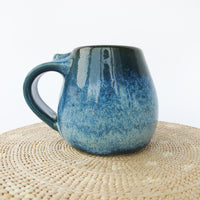 Low Ceramic Pottery Blue Mug