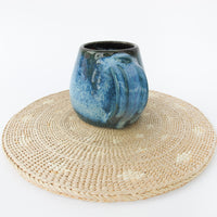 Low Ceramic Pottery Blue Mug