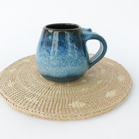 Low Ceramic Pottery Blue Mug
