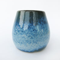 Low Ceramic Pottery Blue Mug