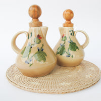 Ceramic Olive and Vinegar Jars with Painted Desert Flowers