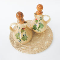 Ceramic Olive and Vinegar Jars with Painted Desert Flowers