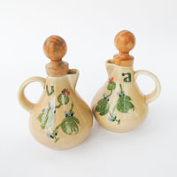 Ceramic Olive and Vinegar Jars with Painted Desert Flowers