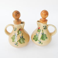 Ceramic Olive and Vinegar Jars with Painted Desert Flowers